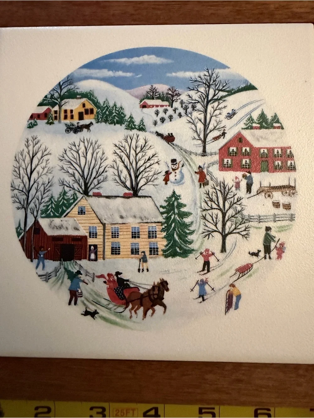 Framed Folk Art Country Scene trivet/wall art tile in a Wood Frame - Multicolori